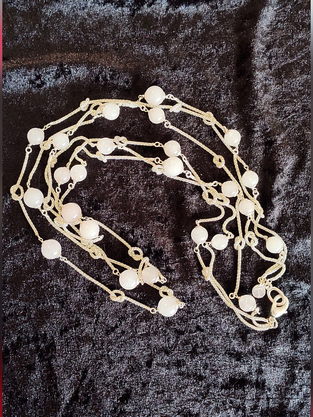 Talbots Silver Tone Multi-Strand Rose Quartz Station Necklace - Like New